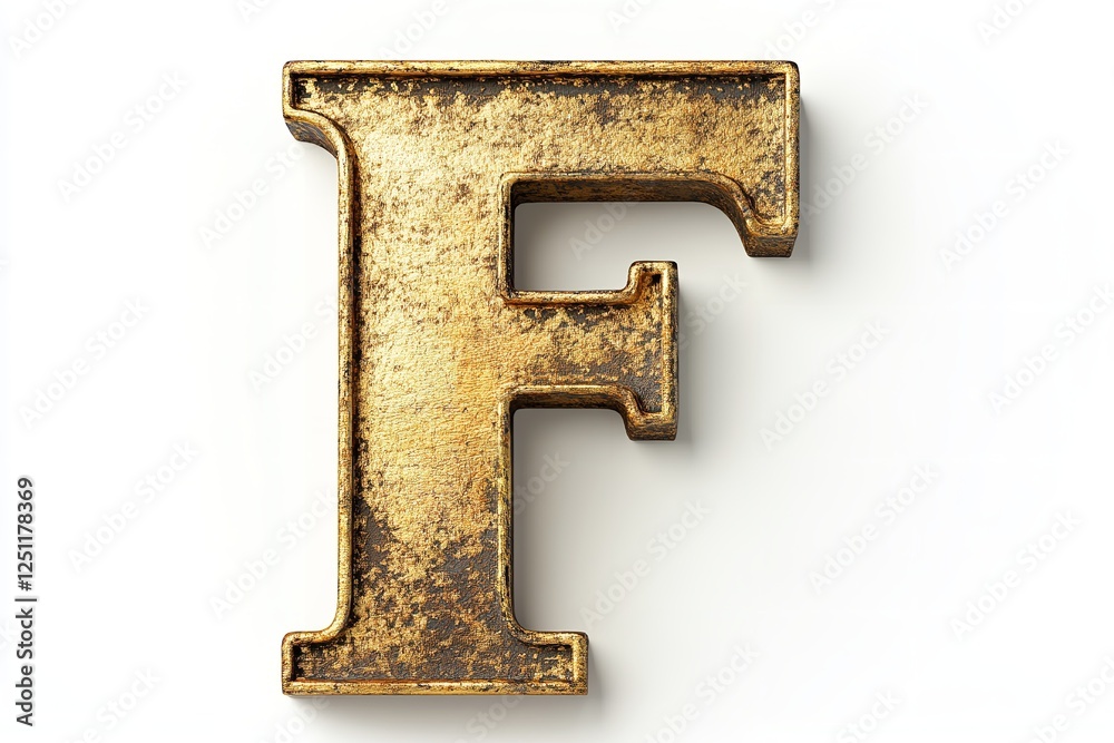 Fototapete the gold serif font of the 3d letter f is isolated on a white backdrop. generative ai