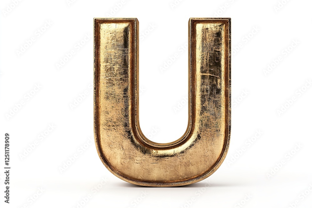 Fototapete isolated on a white backdrop is the 3d letter u in a gold serif typeface. generative ai