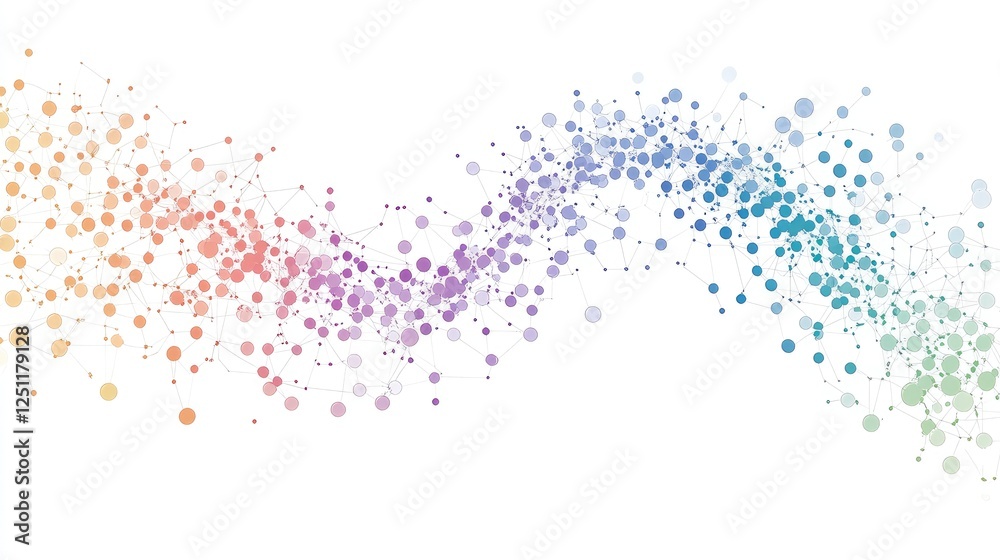 Poster genomic data visualization with interconnected bioinformatics pathways.
