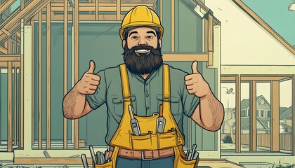 Happy Construction Worker Showing Thumbs Up At New Home
