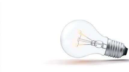 Bright Light Bulb Glowing on White Background for Design Use