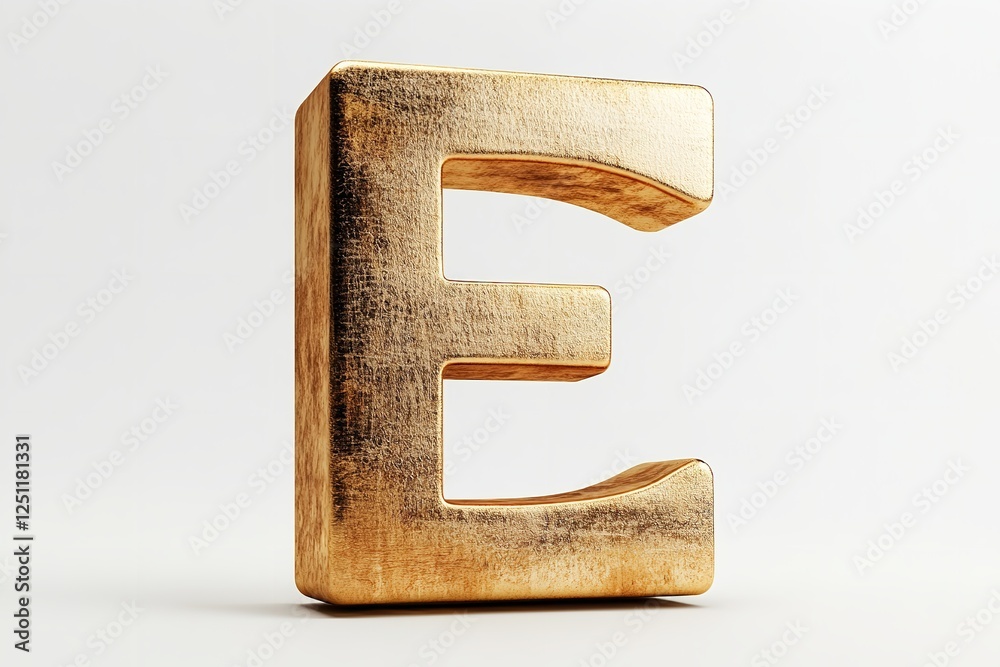 Fototapete the fresh brushed gold serif typeface used to create the 3d letter e is isolated on a white backdrop