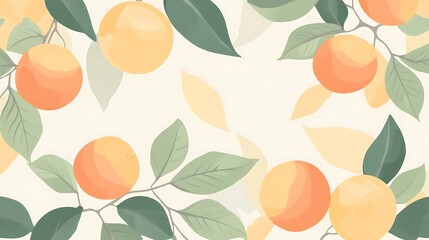 Pastel Oranges and Leaves Botanical Illustration