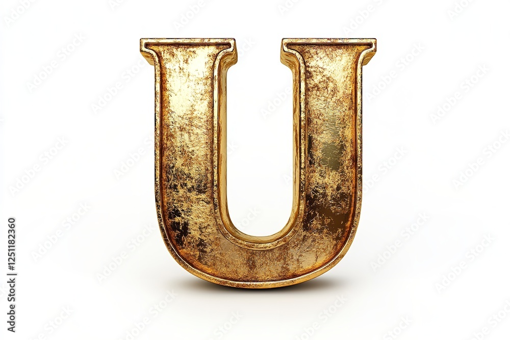 Fototapete isolated on a white backdrop is the 3d letter u in a gold serif typeface. generative ai