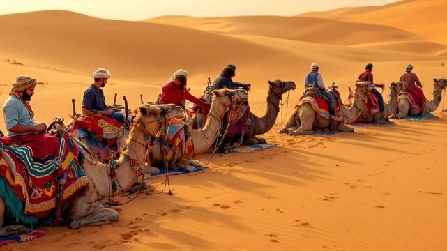 Camel Caravan in Sahara Desert