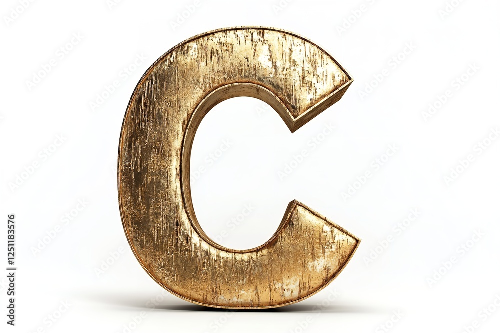 Fototapete the fresh brushed gold serif typeface used for the 3d letter c is isolated on a white backdrop. gene