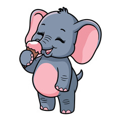 A cute baby elephant with ice cream