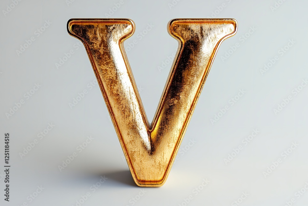 Fototapete isolated on a white backdrop is the 3d letter v in a gold serif typeface. generative ai