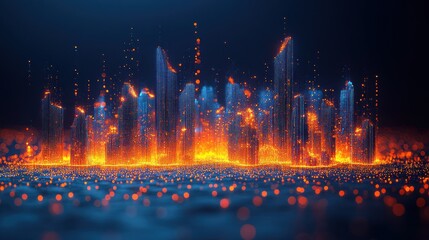 Fototapeta premium Fiery Cityscape Digital Art, Abstract Background
