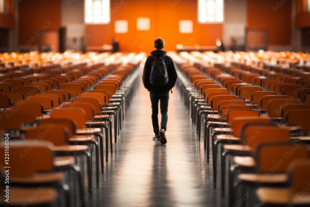 Aufkleber a test proctor walking through the aisles of an exam hall, monitoring students taking a placement te