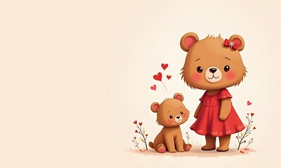Fototapeta premium Loving Mother Bear And Cub In Elegant Attire Sharing Tender Moment