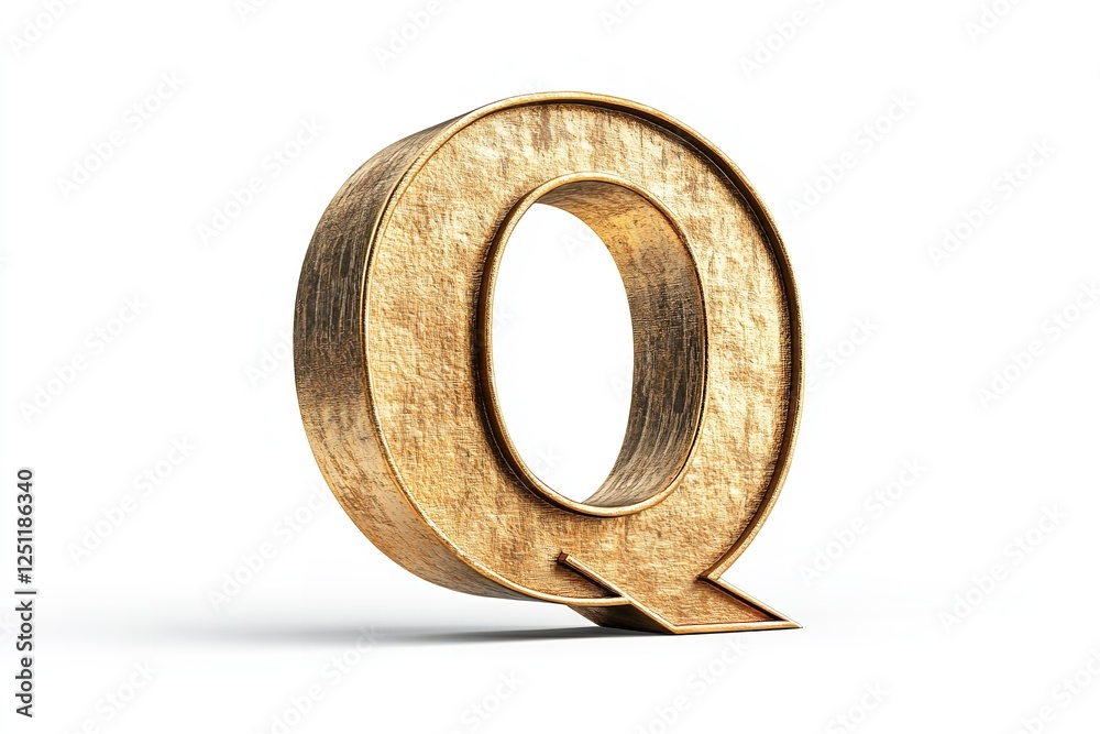 Fototapete the gold serif font of the 3d letter q is isolated on a white backdrop. generative ai