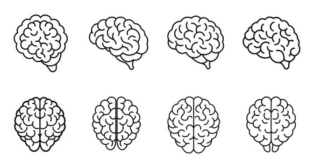 Human brain icon in line style. Side and top view brain icon collection. vector illustration
