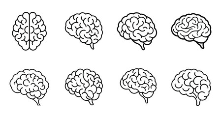 Human brain icon in line style. Side and top view brain icon collection. vector illustration