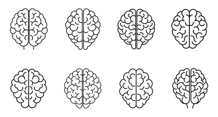 Human brain icon in line style. Side and top view brain icon collection. vector illustration