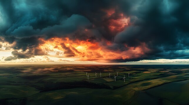 Vibrant sunset over rolling hills, dramatic clouds with hues of orange and purple, perfect for nature-themed projects.