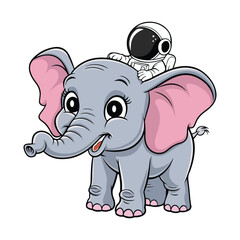 Cute Astronaut Riding Elephant Cartoon Vector Icon