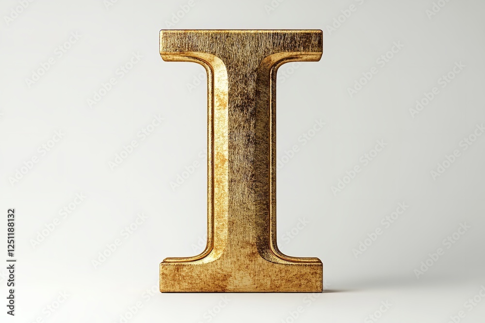 Fototapete the gold serif font of the 3d letter i is isolated on a white backdrop. generative ai