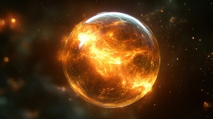 Fiery planet explodes in space nebula