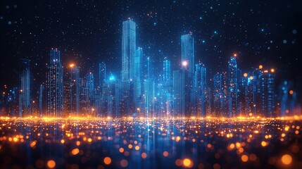 Fototapeta premium Futuristic city skyline at night. Digital art. Possible use background design
