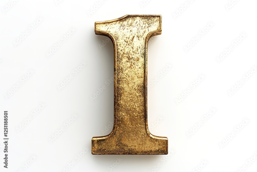 Fototapete the gold serif font of the 3d letter i is isolated on a white backdrop. generative ai