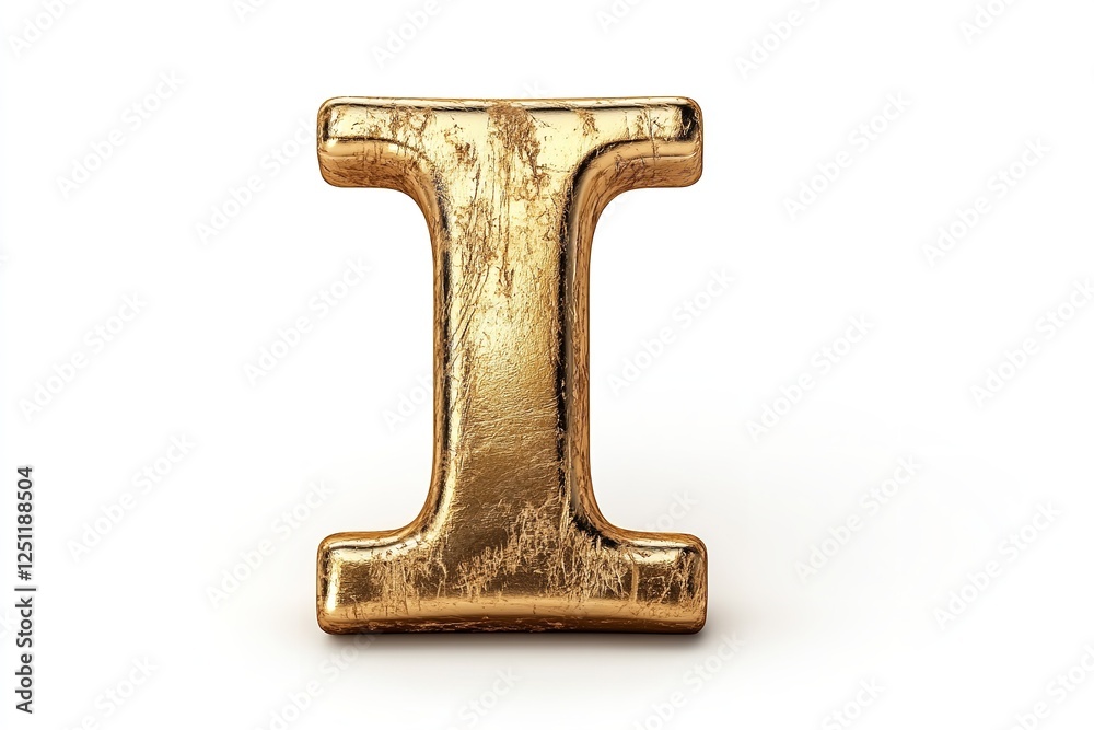 Fototapete the gold serif font of the 3d letter i is isolated on a white backdrop. generative ai