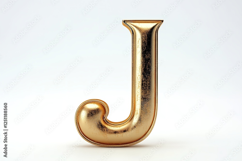 Fototapete isolated against a white backdrop is the three-dimensional letter j in a gold serif typeface. genera