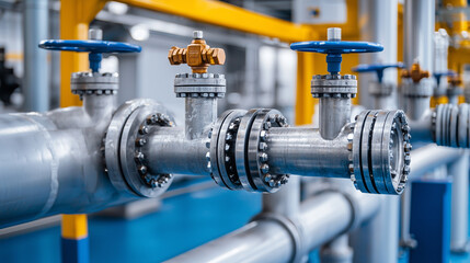 Fototapeta premium Complex network of methane transportation pipelines in a modern industrial facility