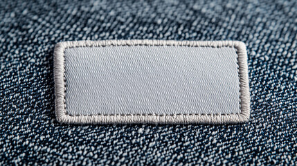 Close-up of a blank embroidered patch on textured denim fabric