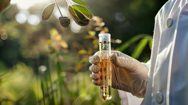 male scientist holding a test tube with soil