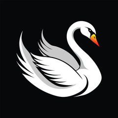 white swan design black background. eps