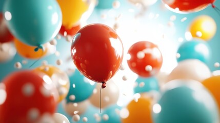 This image captures a joyful explosion of vibrant balloons in diverse colors, evoking feelings of celebration, joy, and festivity in a bright, uplifting moment.