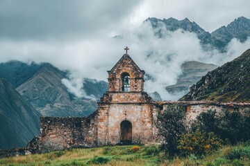 Fototapeta premium An ancient church in the middle of the Andes.