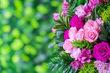 Fototapeta premium Vibrant Pink and Purple Floral Arrangement - A stunning bouquet of pink and purple roses, symbolizing love, beauty, grace, admiration