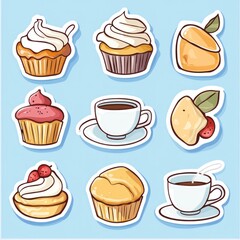 Delicious Assorted Cupcakes Muffins and Coffee Stickers