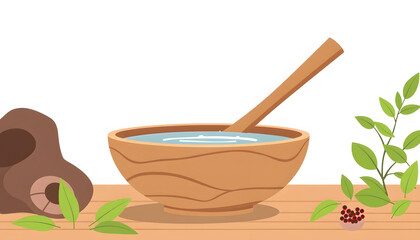 Wooden bowl transparent png, flat design. with white shades