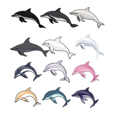 Vector illustration of a bottlenose dolphin with a bold black outline, showcasing the graceful and playful nature of this marine mammal. Ideal for ocean, wildlife, or marine conservation-themed 