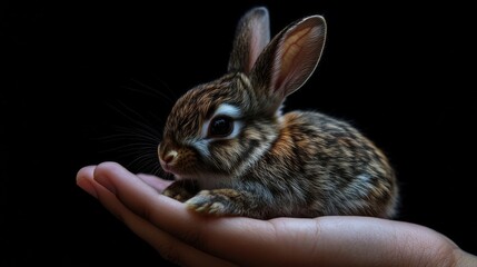 Obraz premium rabbit in hand black background