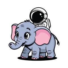 Naklejka premium Cute Astronaut Riding Elephant Cartoon Vector Icon