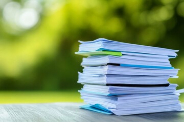 Financial Reports Stack - A high stack of financial reports symbolizes growth, progress, success, analysis, and planning.  It represents a successful business venture and future financial prosperity.