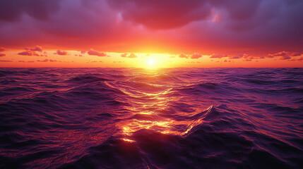 Obraz premium Vibrant ocean sunset with colorful clouds and gentle waves, ideal for travel or nature themes