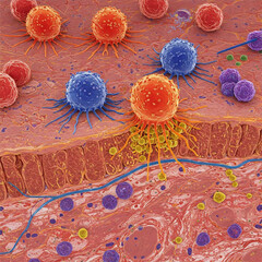 A highly detailed, anatomically correct, and medically accurate illustration of cancer cells inside the human body