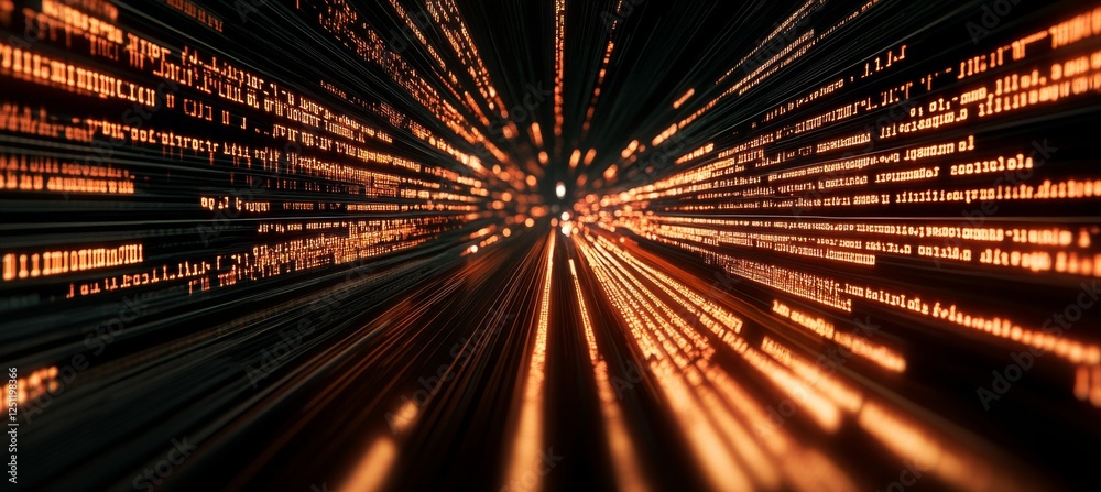 Poster abstract digital code stream, futuristic technology background with glowing lines and numbers.