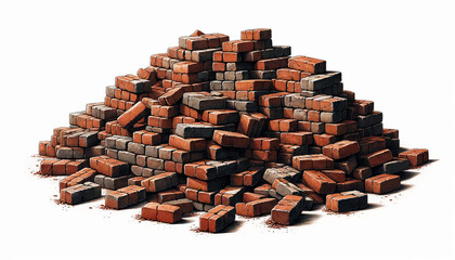 A pile of  red bricks on a white background.