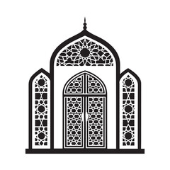 Elegant Islamic Mosque Entrance with Ornamental Geometric Window Design