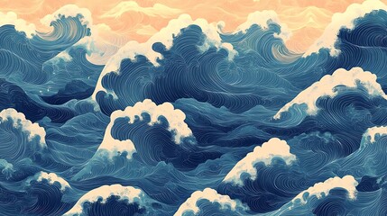 Stylized Ocean Waves Abstract Art Design