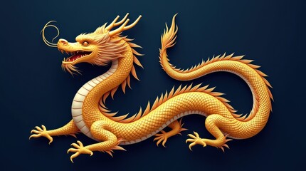 Magnificent Golden Dragon-Snake Hybrid on Deep Navy Blue Background