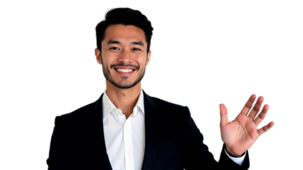 Man Hand UP Businessman in Dark Blue Suit PNG – Transparent, Isolated on White Background, Clipping Path, Download