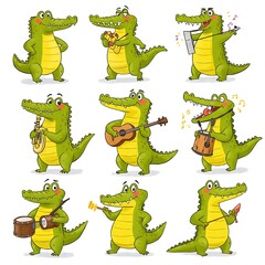 Cartoon funny crocodile collection set
