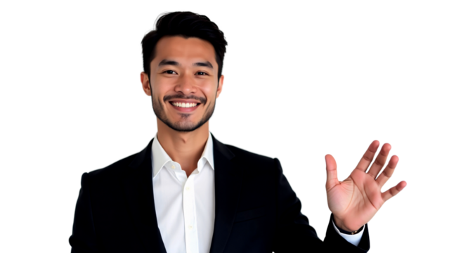 Man Hand UP Businessman in Dark Blue Suit PNG – Transparent, Isolated on White Background, Clipping Path, Download